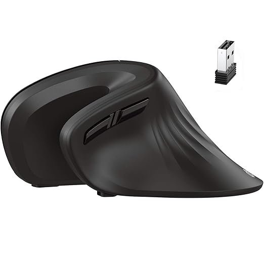 iClever Ergonomic Mouse, Vertical Mouse 6 Buttons Adjustable DPI with USB Computer Mouse, 2.4G Optical Wireless Mouse for Laptop/Mac/PC, Black