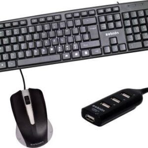 zebion K500 Wired Keyboard + Rocky wired Mouse + Pronto101 Usb hub Combo Set??(Black)