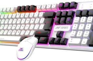 Ant Esports KM1610 LED Keyboard & Mouse,104 Keys Rainbow Backlit Keyboard 7 Color RGB Mouse Combo Set